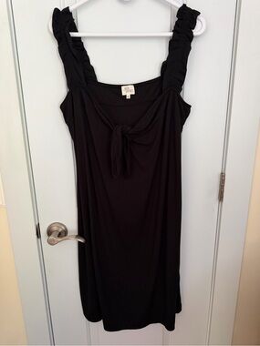 AVA JAMES Black Mini Dress with Tie Front